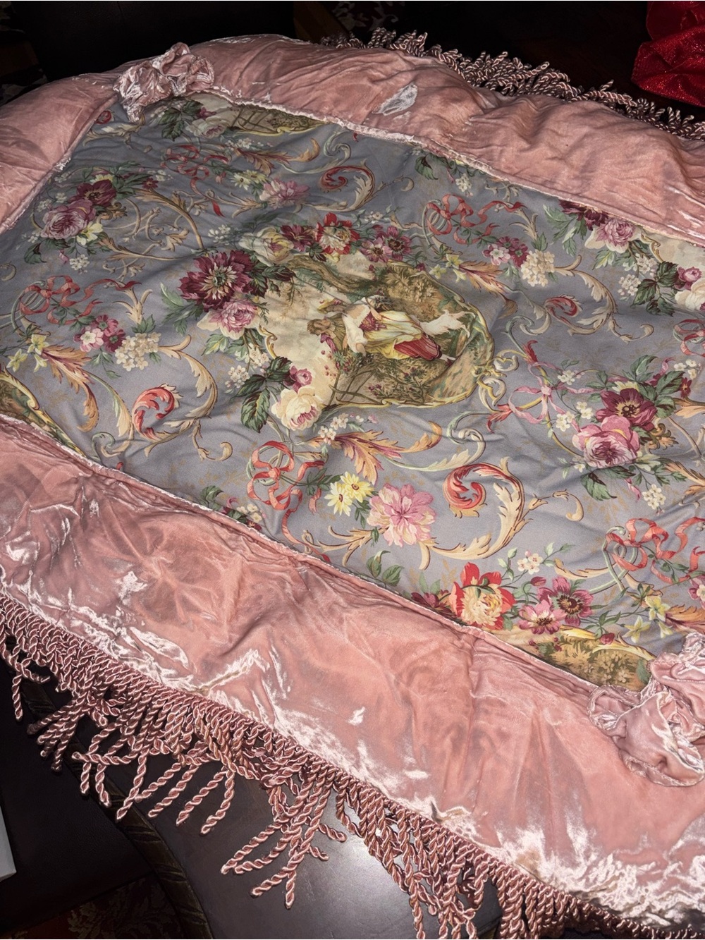 Pink Floral Velvet Fringe Decorative Home Bedding Throw